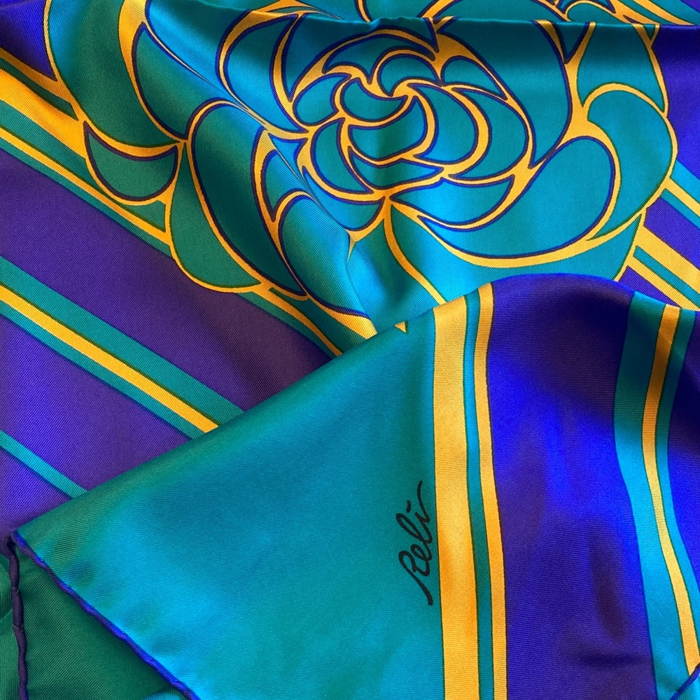 Vibrant Blue and Turquoise Green Silk Scarf
